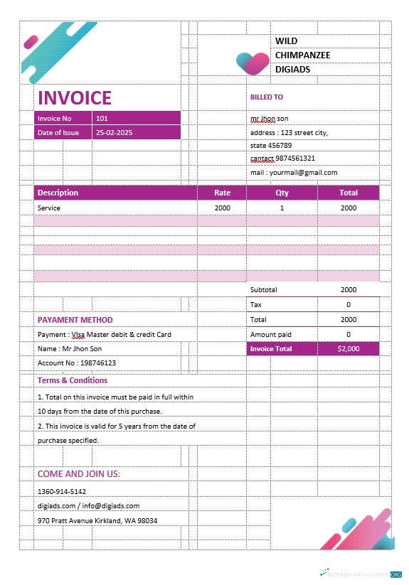 Download Digital Advertising Agency Invoice Template Photoshop template